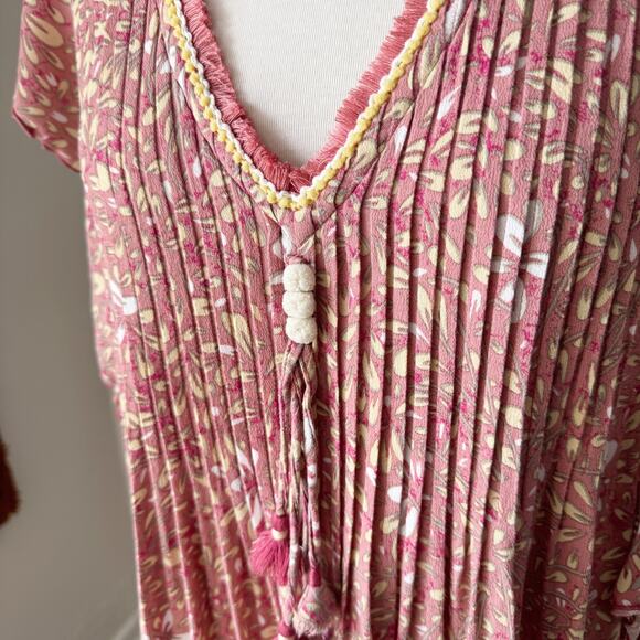 Poupette St. Barth Dusty Pink Floral Crochet Tassel Sasha Mini Dress Size XS - Picture 2 of 7